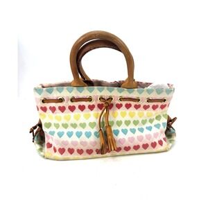 Dooney & Bourke Vintage Rainbow Heart Canvas Tote Bag Small Handbag Y2K